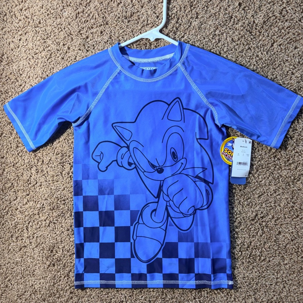 Sonic the Hedgehog Blue UPF50+ Rash Guard Swim Shirt Youth Medium NEW NWT